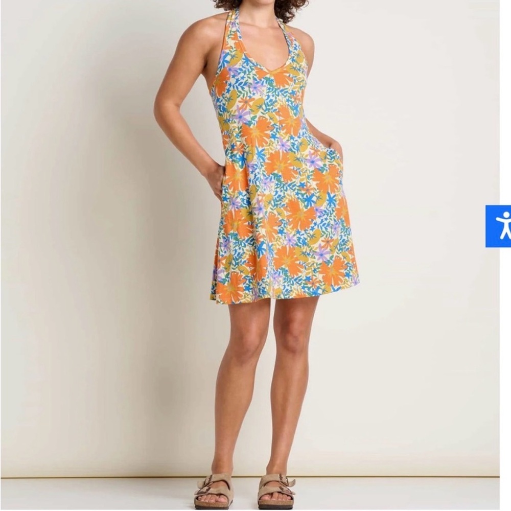 Toad and Co Plumeria Halter Dress Barley Floral Print Size Small